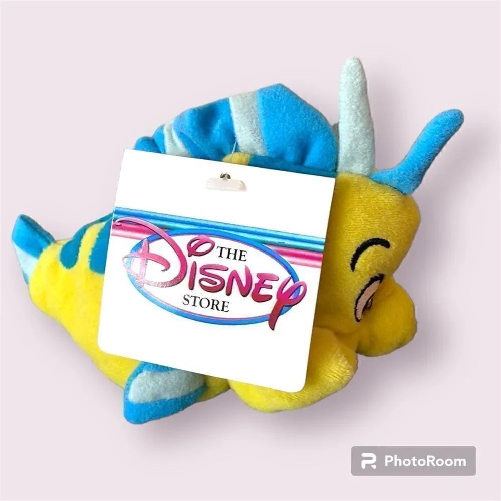 DISNEY Vintage 90s Flounder Little Mermaid Bean Bag Plush *NEW*